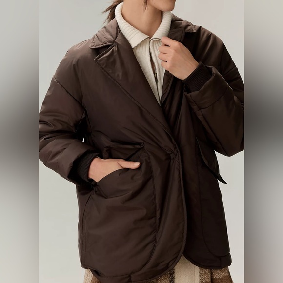 NWT Anthropologie Maeve Padded Cocoon Blazer Powder Cocoa Brown XS - Picture 3 of 16